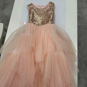 Gold Sequin with Blush Pink Tulle Flower Girl Dress, Size 12